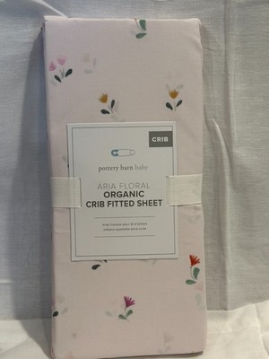 Pottery Barn Kids ARIA FLORAL ORGANIC CRIB Fitted Sheet Light Pink NEW w/tags