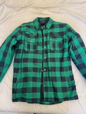 vance leather armored checkered flannel green zip up button men’s size large