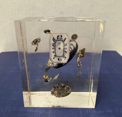 Vintage Exploding Suspended Clock Parts in Lucite Pierre Giraudon Era MCM Rare