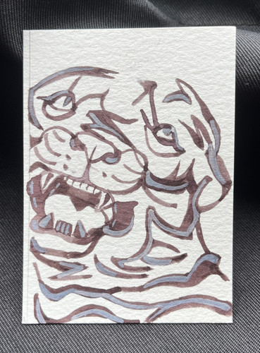 ACEO Original Tiger "Roaring In Anger" Watercolor by MthrBored Trading Card Art