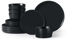 12 Pieces Stoneware Dinnerware Set, Service for 4, Dinner Plates and Bowls Se...