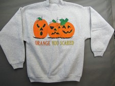 1990s Vintage Halloween Sweatshirt Airwaves Jack O Lantern ORANGE YOU SCARED