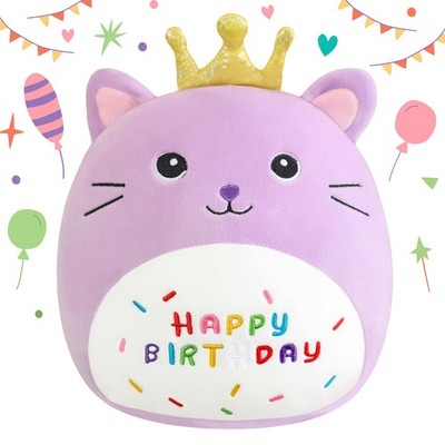SQEQE Happy Birthday Stofftier 10 Zoll Katze Stofftiere mit Krone Niedlich Plüsch P...