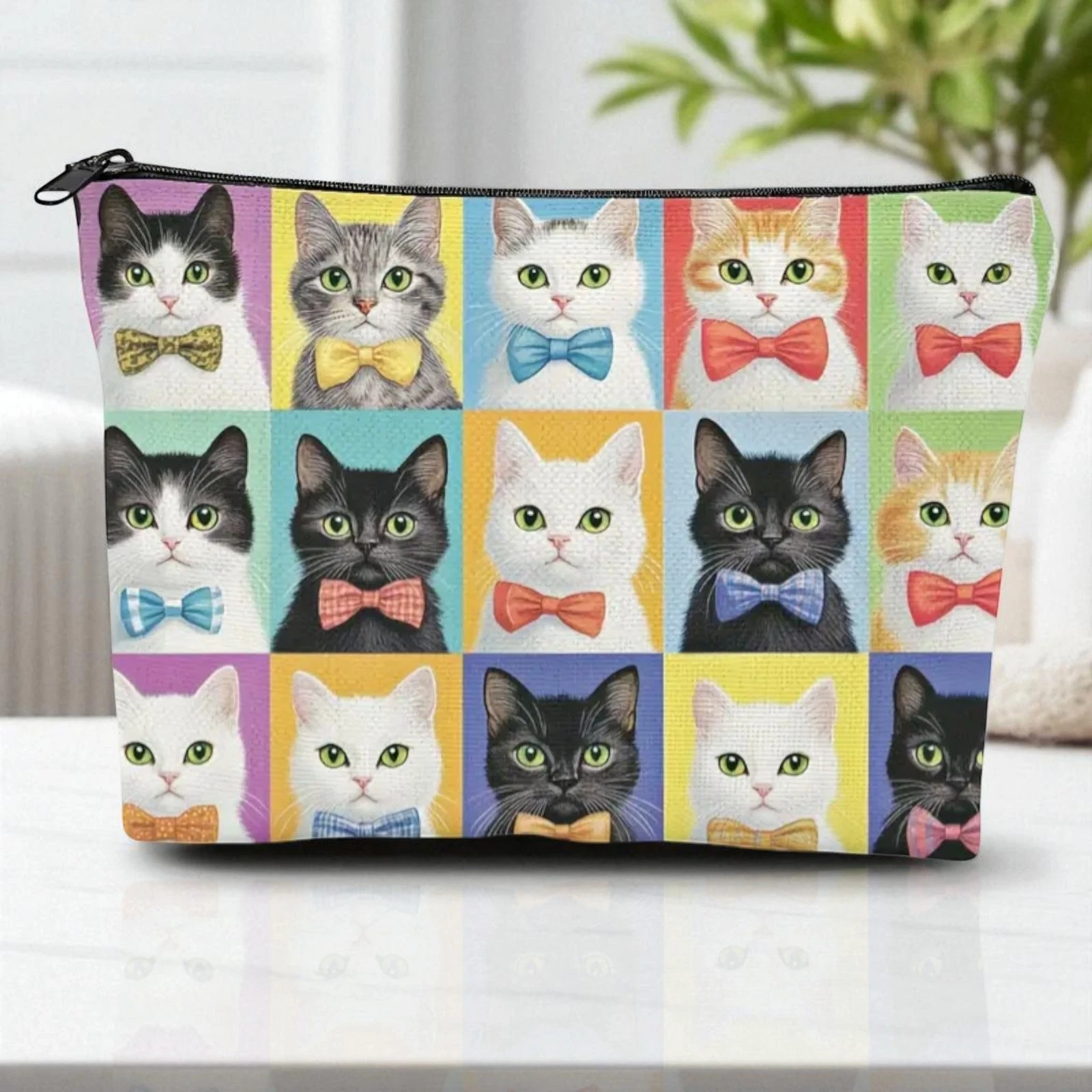 Multicolored Cat Themed Cosmetic Bag Makeup Organizer Travel Pouch