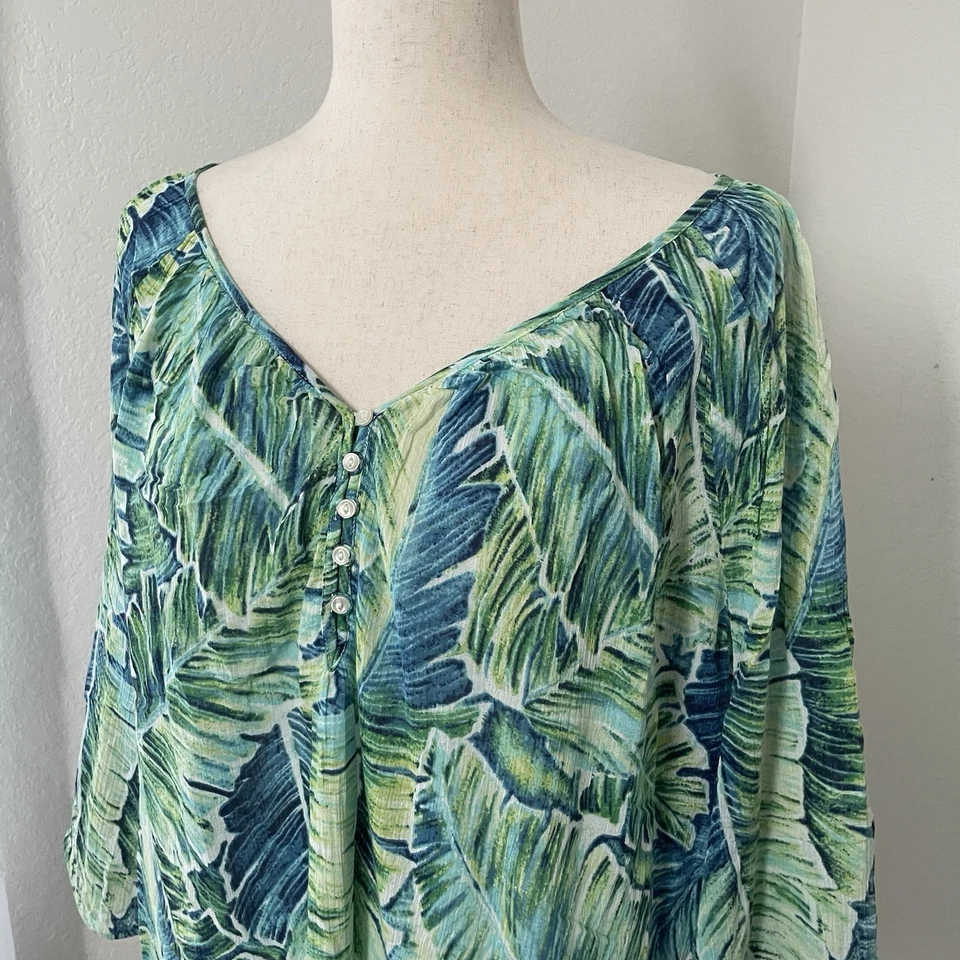 Camisa Chaps Para Mujer 1X Verde Azul Tropical Palmeras Vacaciones Crucero Ropa Viaje Foto 4 de 4