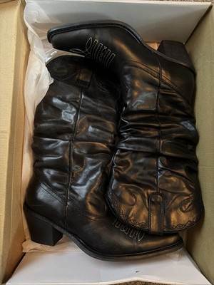 Steve Madden Black Leather Stacy Mid Calf Western Cowgirl Boots Women's Size 8