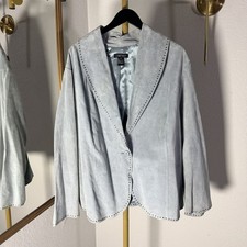 Karen Kane Women's 3X Plus Blue Suede Leather Jacket Western Boho Boxy