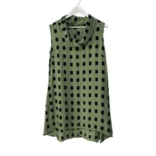 Cut Loose Womens Size Medium Cowl Neck A-Line Mini Dress Geo Print Green Black 