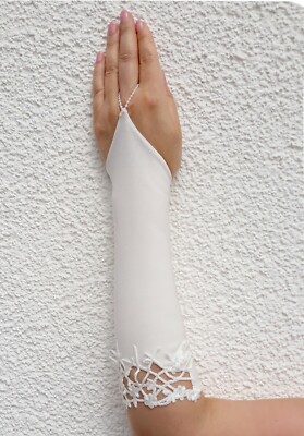 Braut Handschuhe ca 30cm Kommunion Braut Weiß,Cremig und m Stickerei Hochzeit 82
