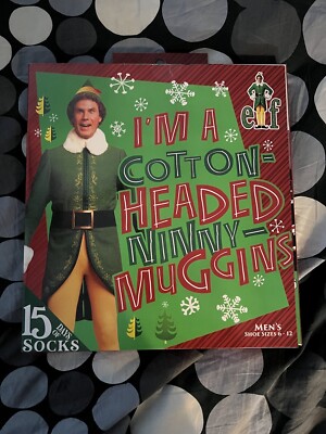 Buddy The Elf 15 Days Of Socks Advent Calendar Mens Size 6-12 - Free Shipping