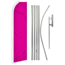 Solid Color Hot Pink Advertising Swooper Feather Flutter Flag Pole Kit Pink