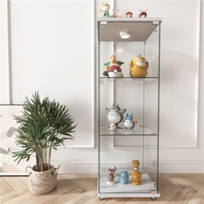 Glass Display Cabinet 3 Shelves LED Curio Cabinets w/ LED Lights for Living Room