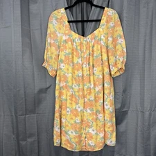 Rails Isa Linen Blend Shift Dress Women M Yellow Orange Daisy Meadow Boho Spring