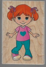 STAMPABILITIES rubber stamp ROSIE WITH PIGTAILS wood mounted, Girl