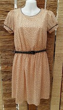 MISS SELFRIDGE Dress Size 10 Nude Spotted Print Short Sleeve Belted Mini Ladies