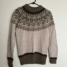VTG 90s Woolrich Wool Chunky Knit crew neck Sweater Beige Brown