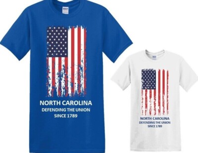 NORTH CAROLINA*DEFENDING THE UNION SINCE 1789*DISTRESSED USA FLAG *1-SIDED SHIRT