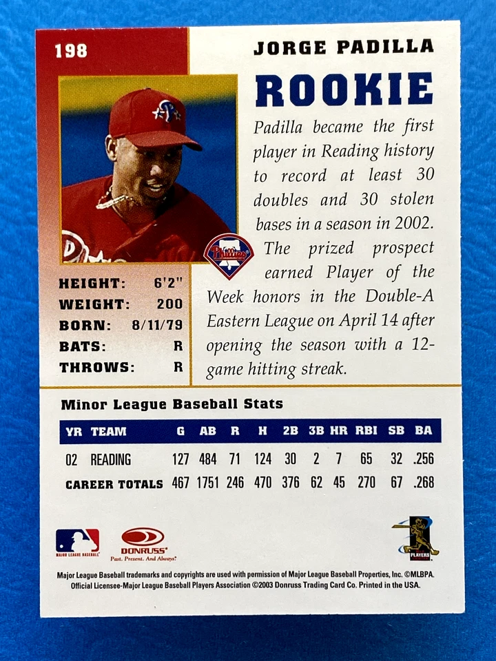 2003 Donruss Champions Jorge Padilla #198 - Image 2 of 2