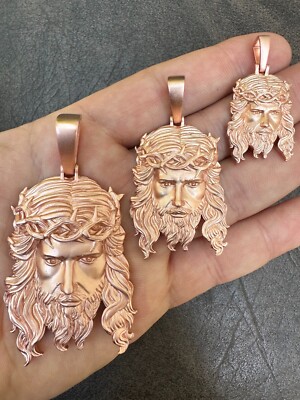 HEAVY SOLID Real 14k Rose Gold 925 Sterling Silver Jesus Piece Pendant ...