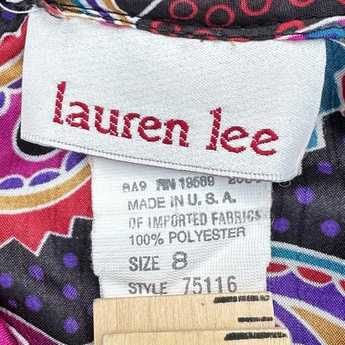 Lauren Lee Vintage 80s Abstract Blouse Women's Size 8 Paisley Retro Long Sleeve - Picture 3 of 8
