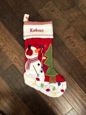 New Pottery Barn Kids Red  Gingham Quilted Snowman Christmas Stocking Kadence