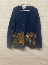 Tiara International Christmas Collection Reindeer Cardigan Women's 18-20 Blue