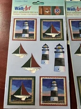 8pc Lighthouse Sailboat "Coastline" Wall Art Decor Self Stick Adhesive Decals