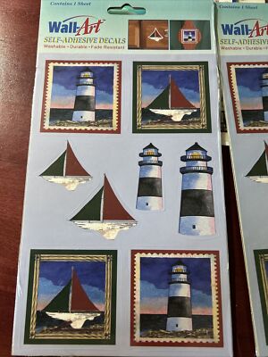 8pc Lighthouse Sailboat ''Coastline'' Wall Art Decor Self Stick Adhesive Decals