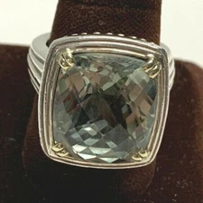 STERLING SILVER & 14K YELLOW GOLD GREEN AMETHYST CHARLES KRYPELL RING GA1314