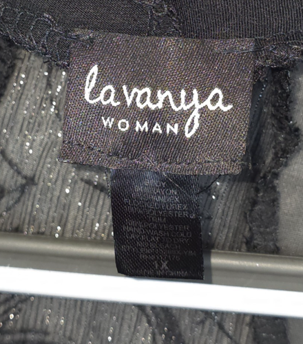 Cardigan aperto Lavanya orlo asimmetrico trasparente metallizzato donna 1x nero boho festivo - Foto 7 di 12