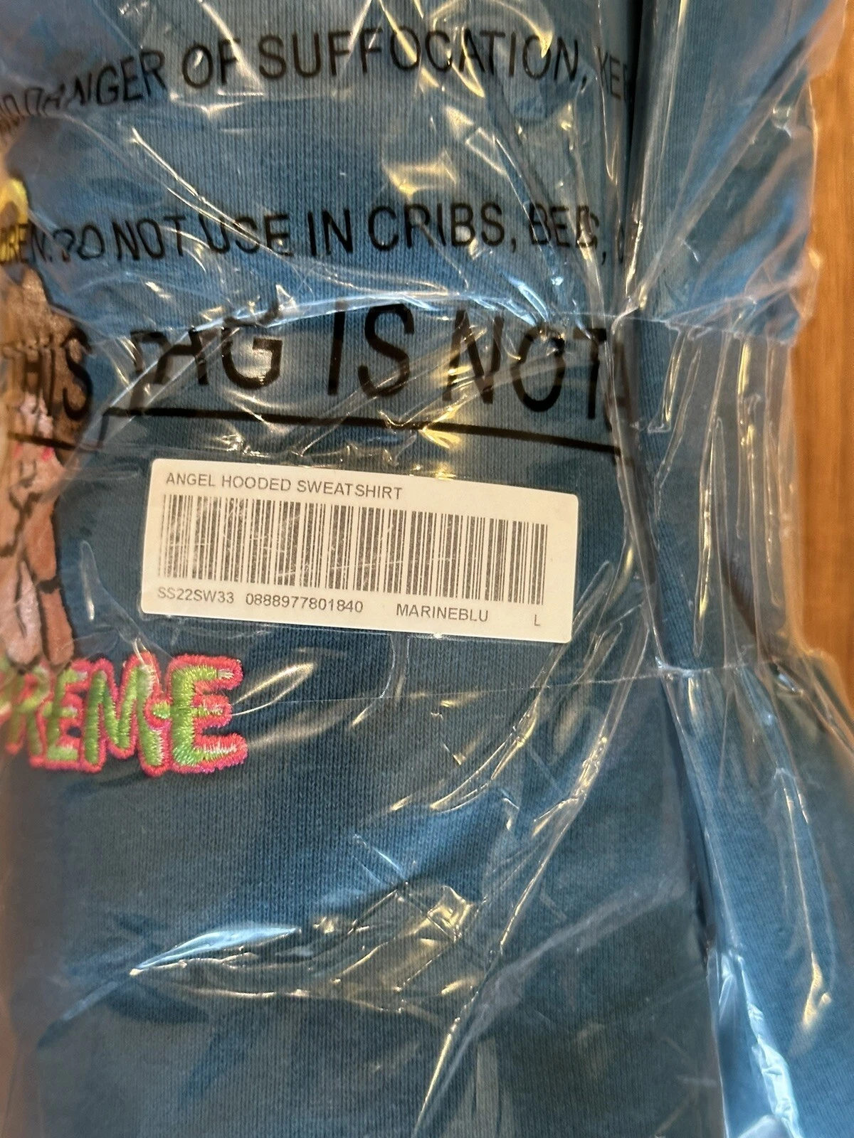 Supreme Angel Felpa con Cappuccio Blu Marino Large Nuova con etichette 2022