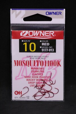 OWNER Mosquito Bait Hooks 5177-013 Size 10 - Red - Pack of 12
