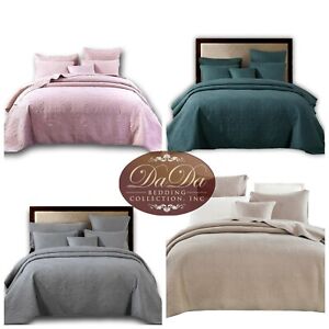 Details About Dada Bedding Cotton Bedspread Sets Floral Pink Green Grey Beige Embossed Spring