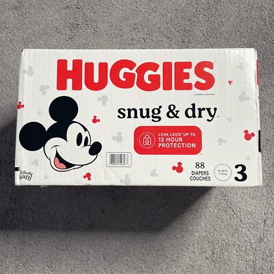 Huggies Snug & Dry Baby Diapers, Size 3 (16-28 lbs) 88 Ct New Unopened Case