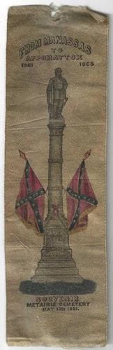 1881 GAR Manassas Appomattox Confederate Metairie Cemetery New Orleans Ribbon