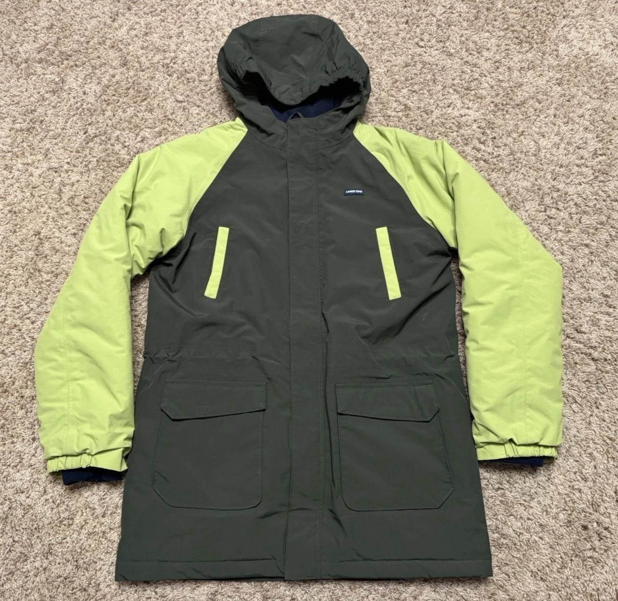 Lands' End Squall Waterproof Insulated Green Parka Youth XL 18-20 Grow-A-Longs