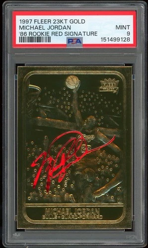 Michael Jordan 1997 Fleer 23KT Gold 86 Rookie Red Signature PSA 9 MINT BULLS HOF