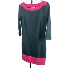 Boden Dress Women's Size 4 Green Pink Color-Block  3/4 Sleeve Knee-Length
