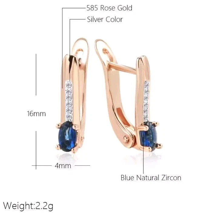 Luxus Ohrringe Huggie 585er Rolled Roségold Walzgold Tiefblau Zirkon Bicolor  - Bild 2 von 4