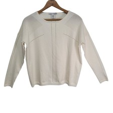Autumn Cashmere Women's Merino Wool Blend Lightweight Ivory Sweater Size M
