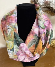 Scarf women's Infinity Handmade New chiffon floral Pink Orange Blue