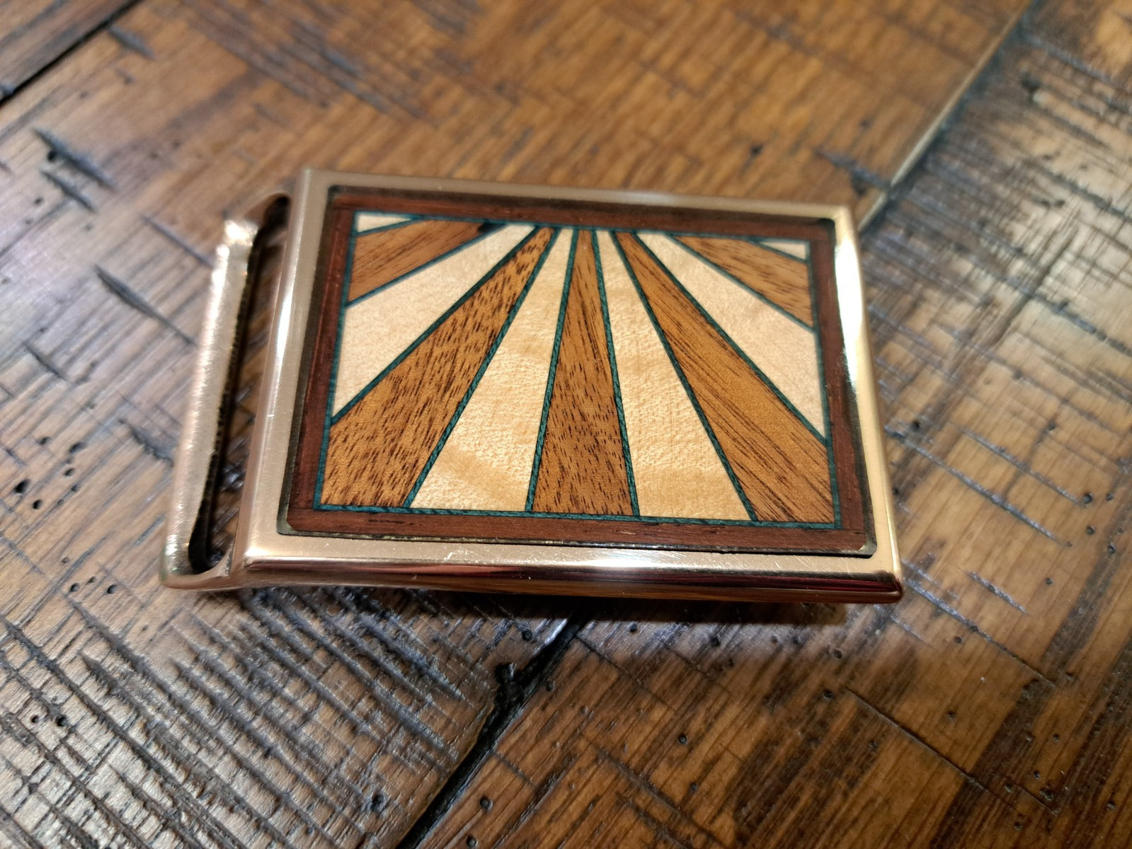 Tech Ether Guild Solid Brass & Wood Marquetry Ris… - image 2