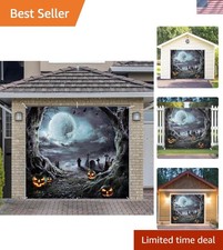 8x7FT Spooky Cemetery Halloween Garage Door Banner - Easy Hanging Decor