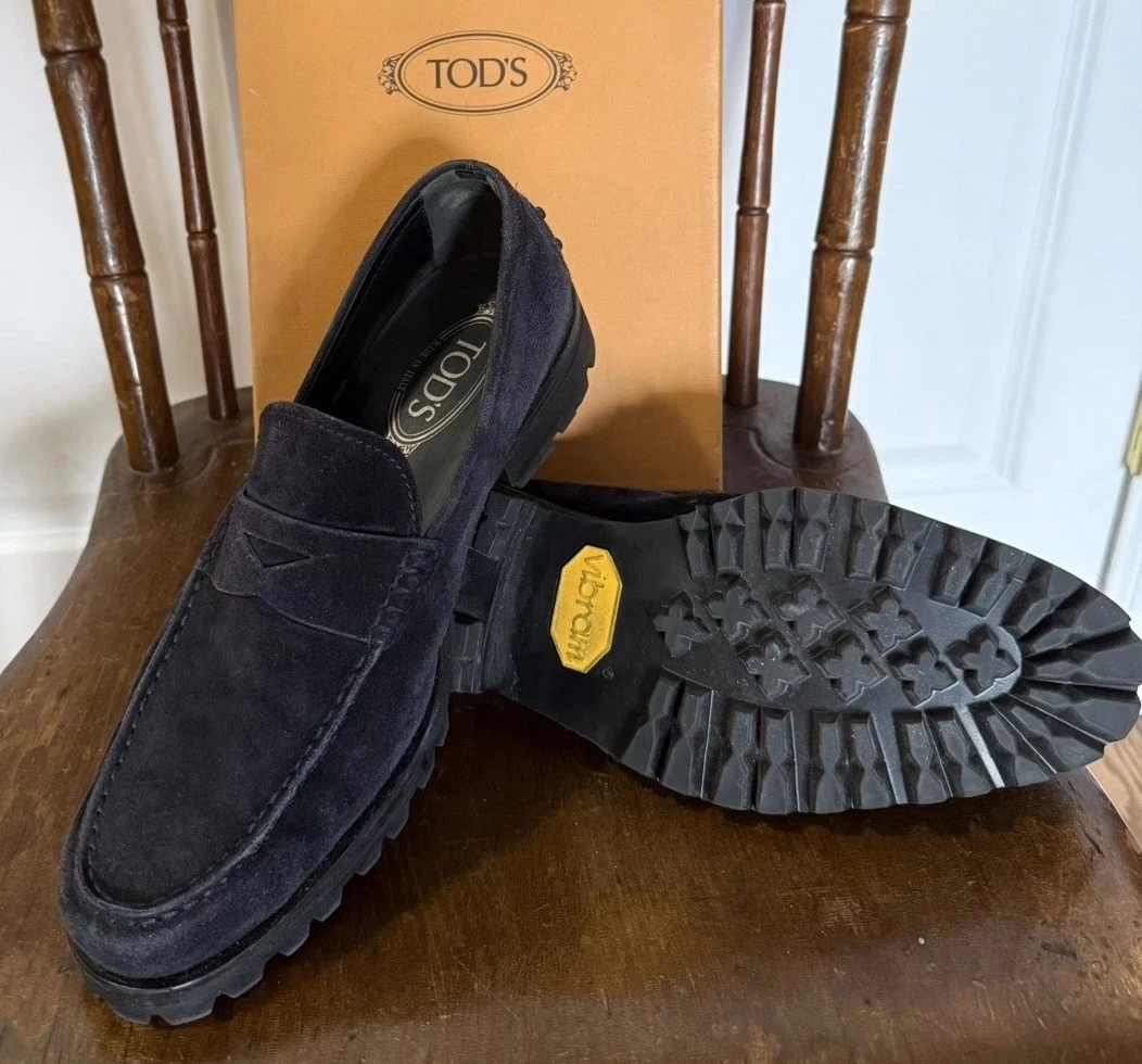 TODS Men\'s Black Suede Lug Sole Penny Loafer Shoe Size 7 Tod main image 2