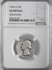 1932-D 25C WASHINGTON SILVER QUARTER DENVER NGC VG DETAILS SCRATCHES 8405239-007