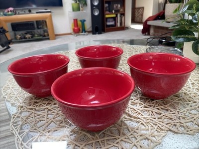 Corsica Home Cereal / Soup Bowl True Red Deep Round Hand Painted Set Of 4 NEW