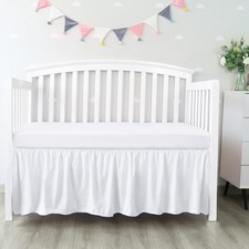 White Pleated Crib Skirt  Microfiber Dust Ruffle 14" Drop for Standard Bedding