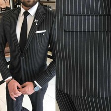 New Men's Balck Striped Suits Business Wedding Banquet Formal Jacket Pant 2Piece