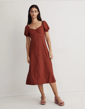 Madewell Sweetheart Puff-Sleeve Midi Dress in Carmine Floral Size 8- NEW w/ Tags