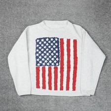 Vintage American Flag Womens Medium Gray Long Sleeve Cropped Pullover Sweatshirt